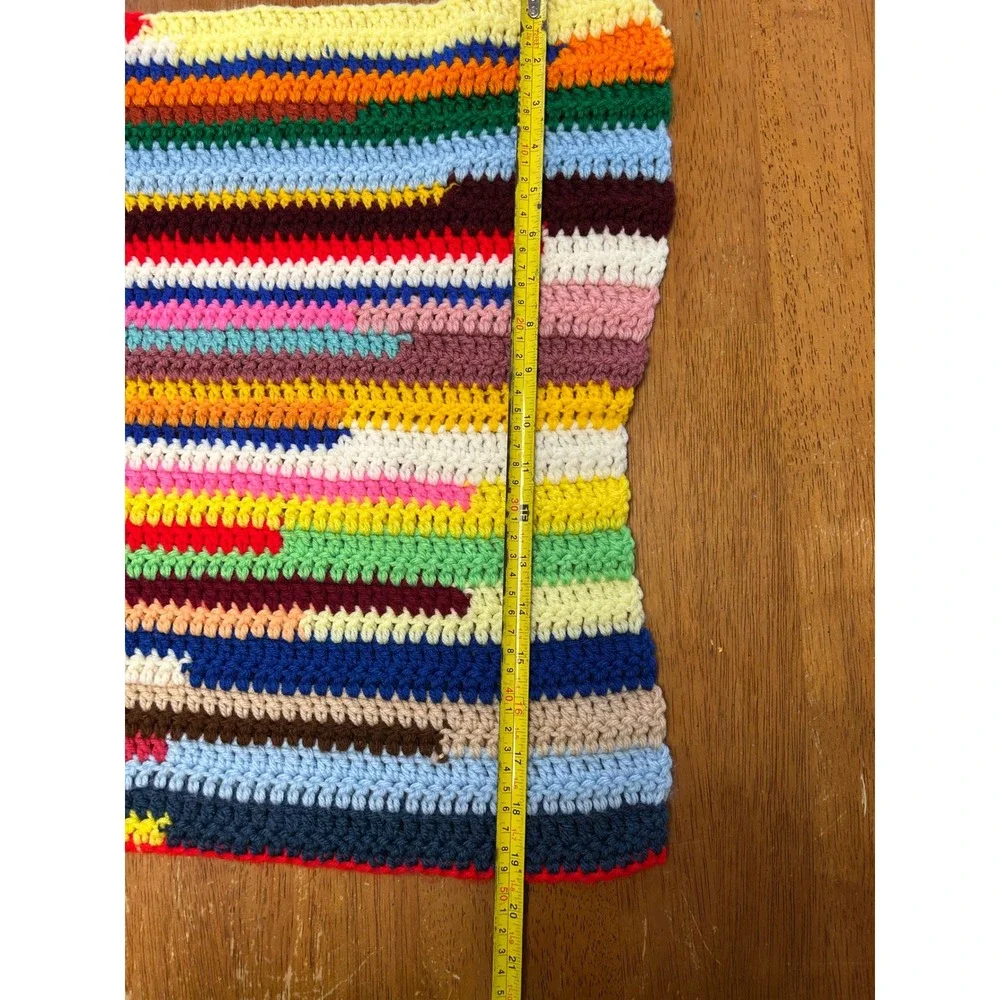 Boho Eclectic‎ Handmade Crochet Multicolor Scrap Yarn Table Runner Throw 48x20